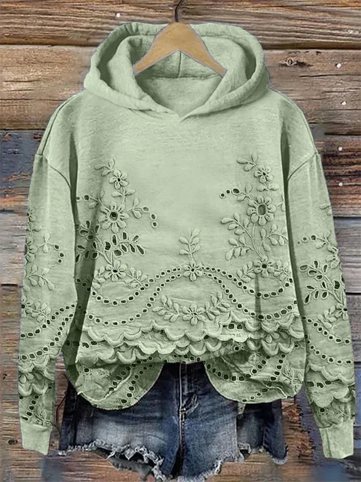 Leenja - Casual Textured Floral Hoodie