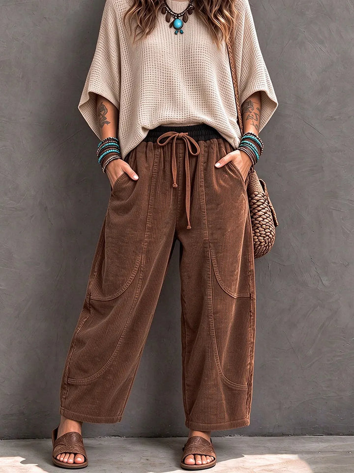 Neriisa - Casual Corduroy Pants With Elastic Waist