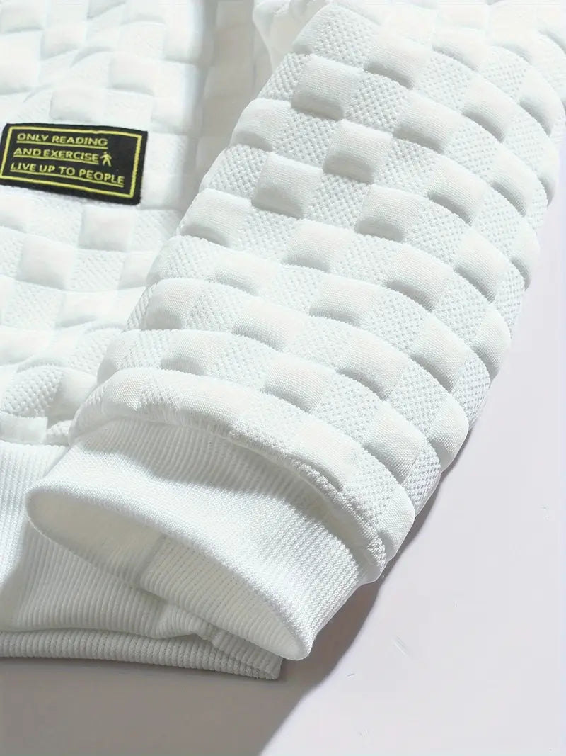 Stafford - Casual Checkered Textured Sweatshirt