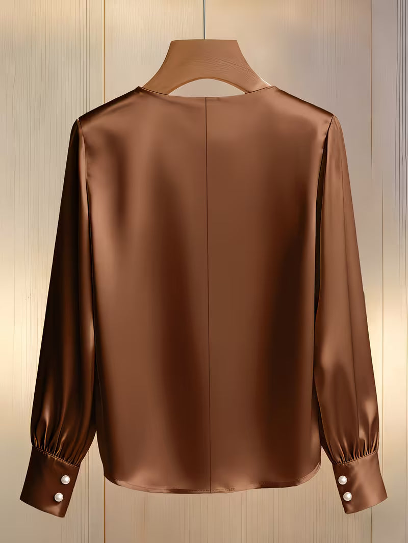 Avinaya - Elegant Long Sleeve Shirt With Round Neck Pearl