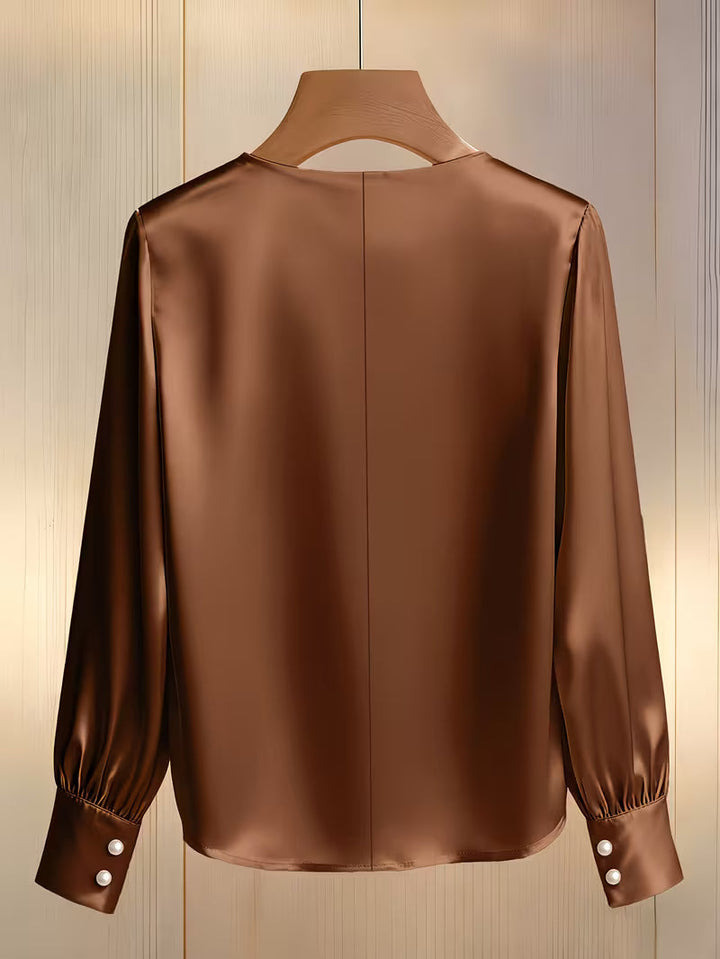 Avinaya - Elegant Long Sleeve Shirt With Round Neck Pearl
