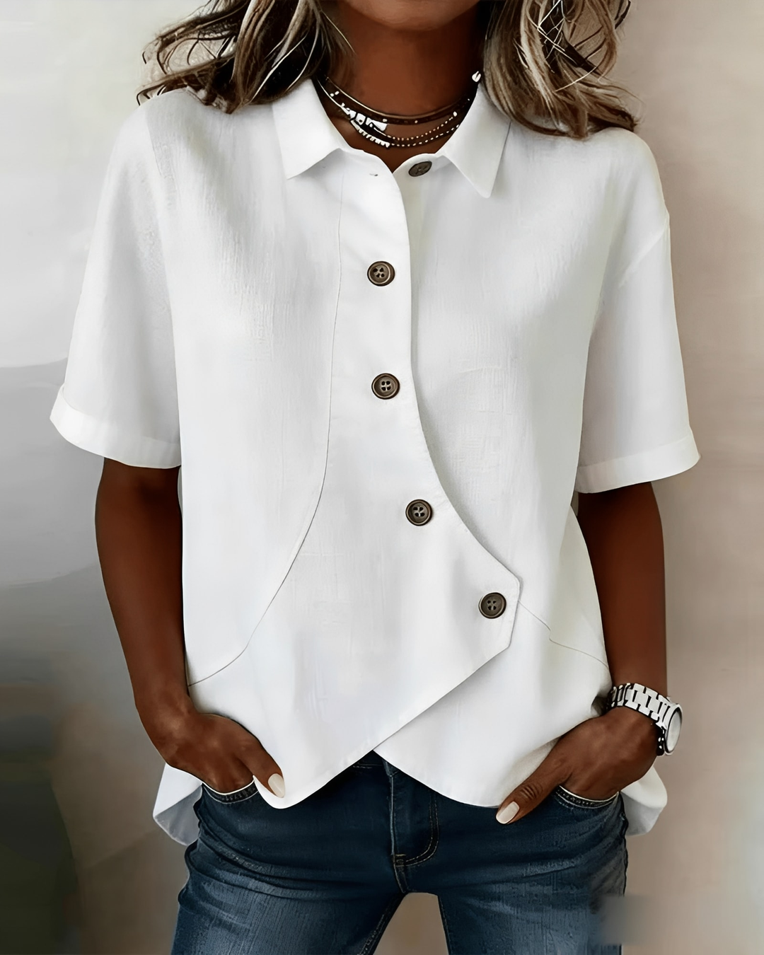 Thabata - Elegant Short Sleeve Blouse
