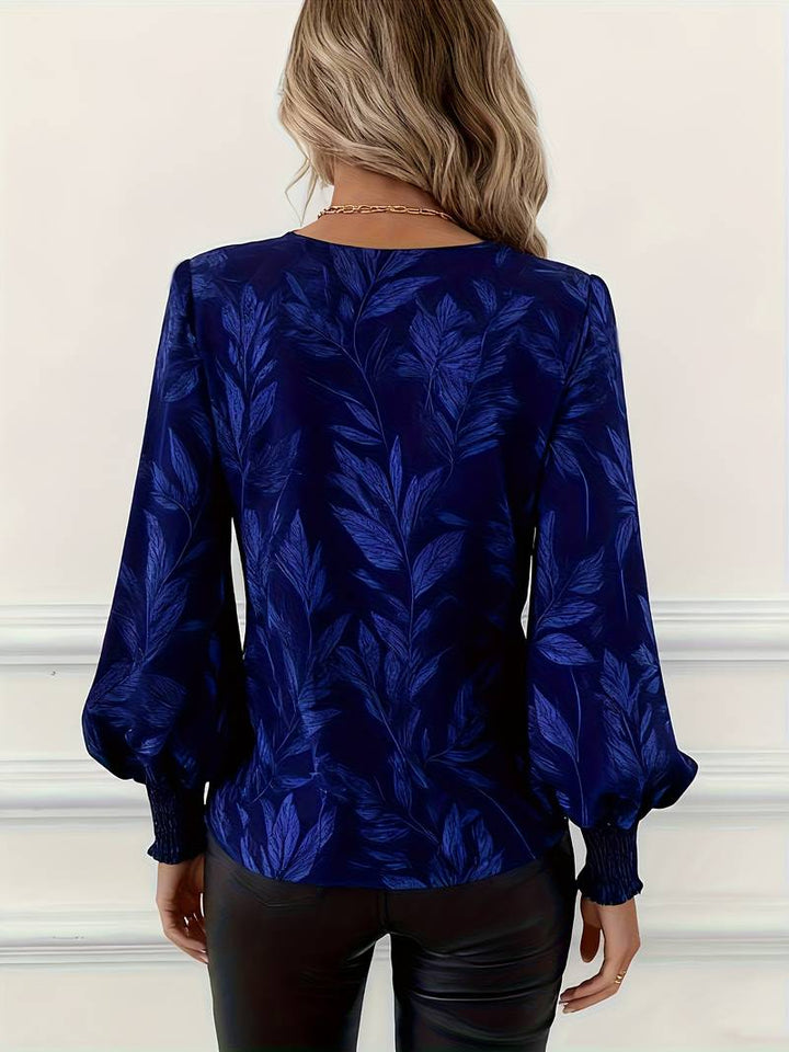 Ruchama - Elegant Long Sleeve Blouse With Leaf Print