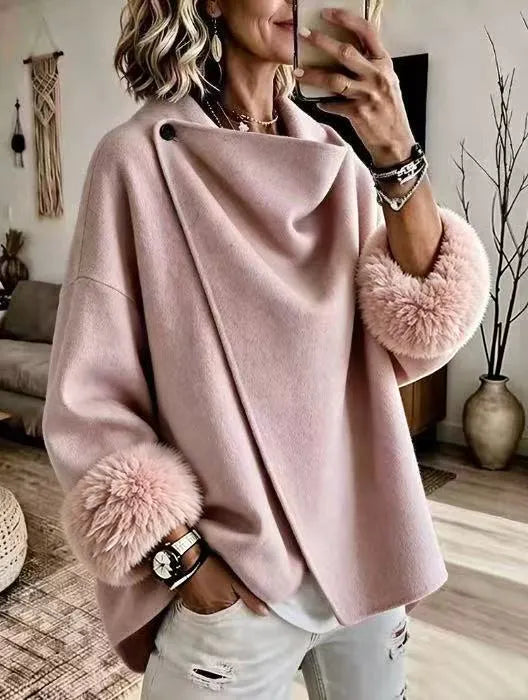 Kalisana - Faux Fur Cuff Asymmetric Wool-Blend Jacket