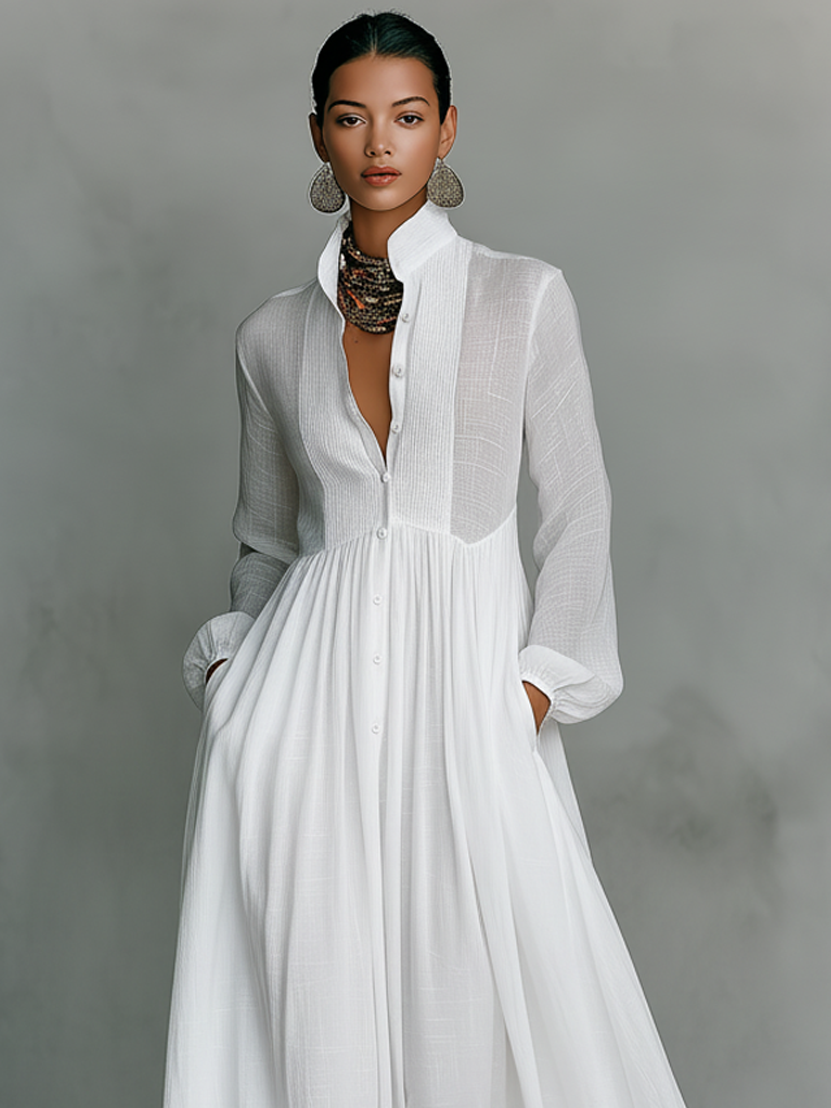 Naylia - Maxi Dress with High Neck and Long Sleeves