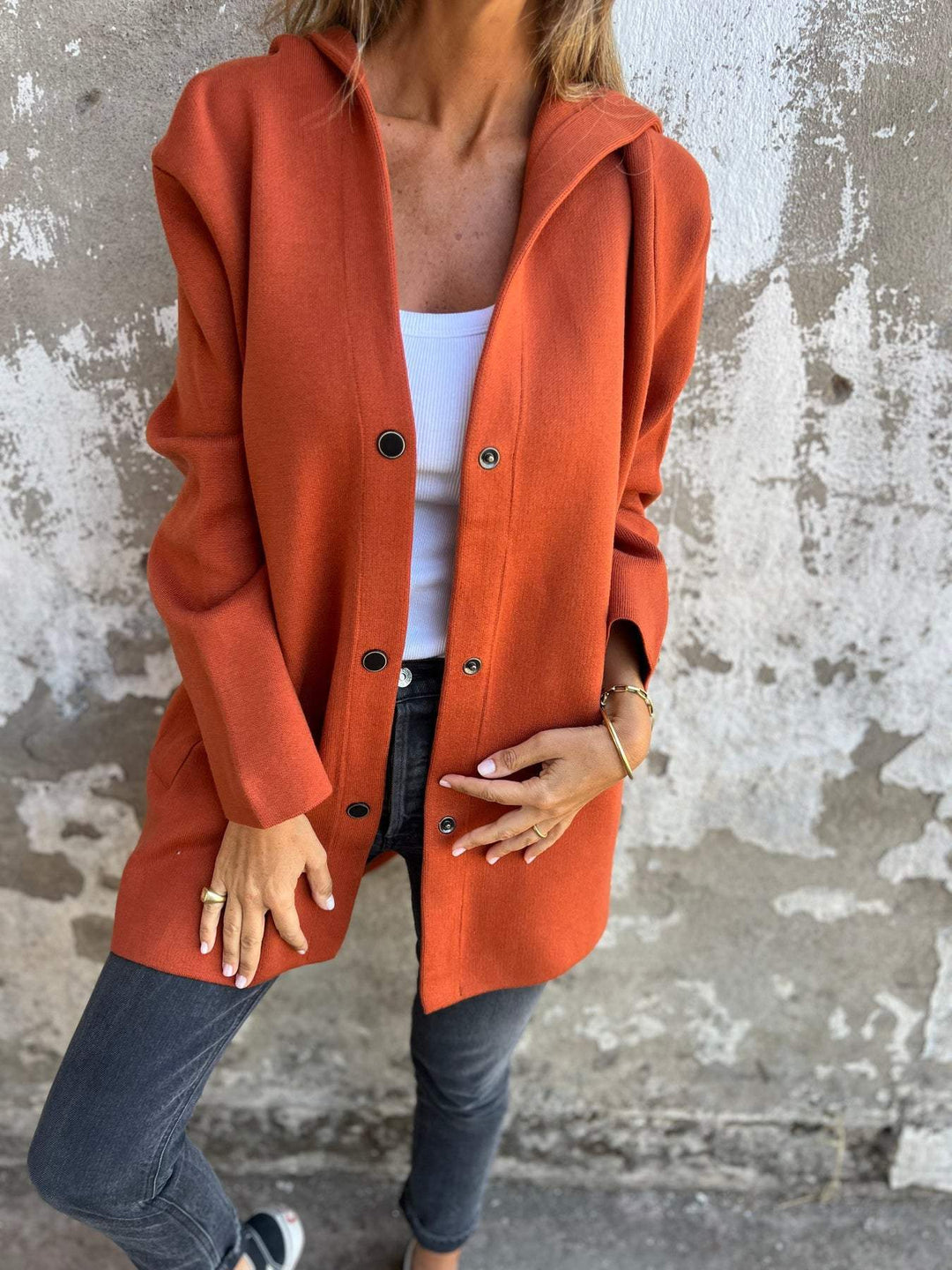 Isolde - Button-Front Cardigan with Hood