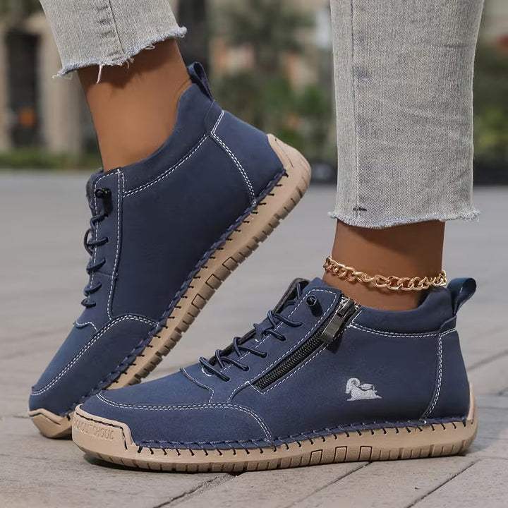 Echogrid - Lace-Up Zip Sneakers with Contrast Stitching