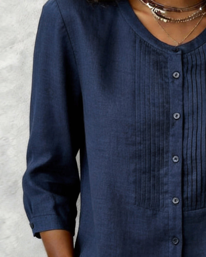 Itsasne - Three Quarter Sleeve Button Down Cotton Shirt