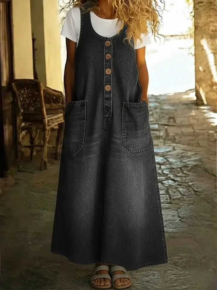 Yveta - Casual Denim Cotton Sleeveless Dress