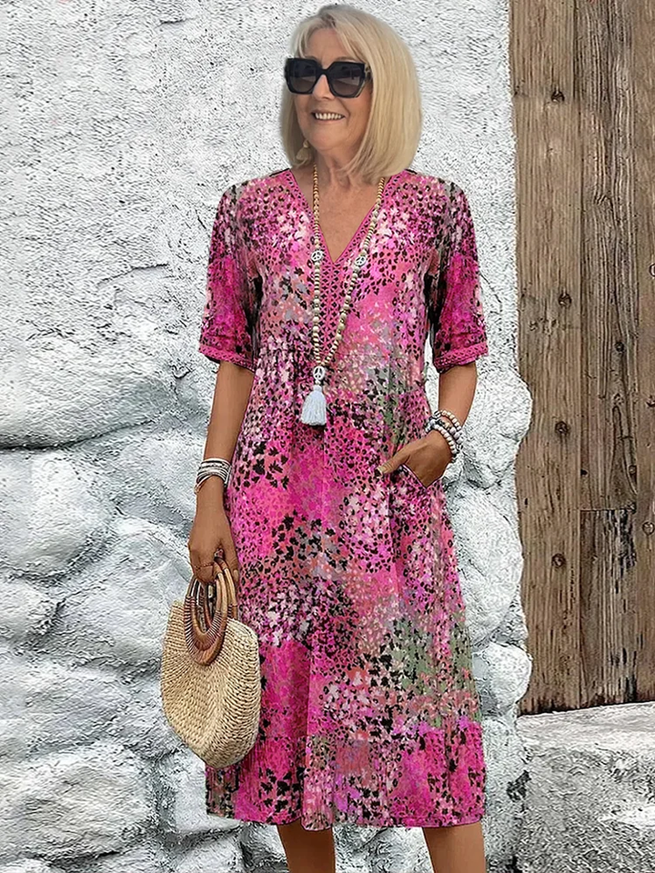 Kimano - Short Sleeve Mid-Calf Printed Dress
