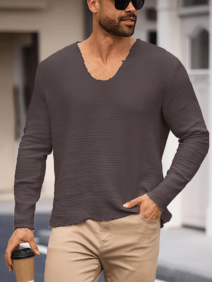 Demetrio - Casual Comfy Long Sleeve Shirt With V-Neck