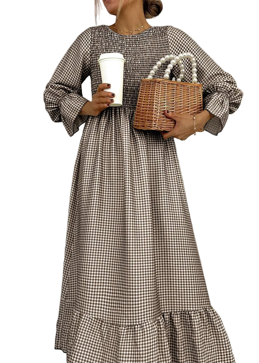 Helenee - Checked Maxi Dress With Round Neck