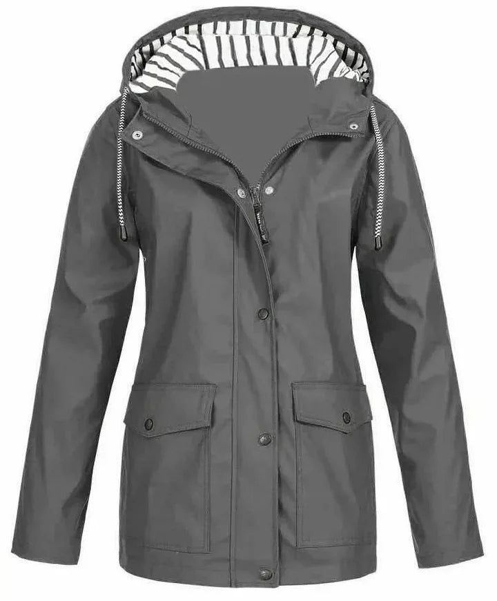 Ilektra - Elegant Long Sleeve Waterproof Hooded Jacket