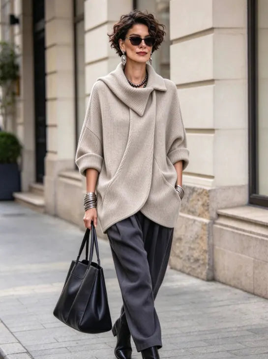 Clarena - Oversized Jacket With Asymmetric Collar and Pockets