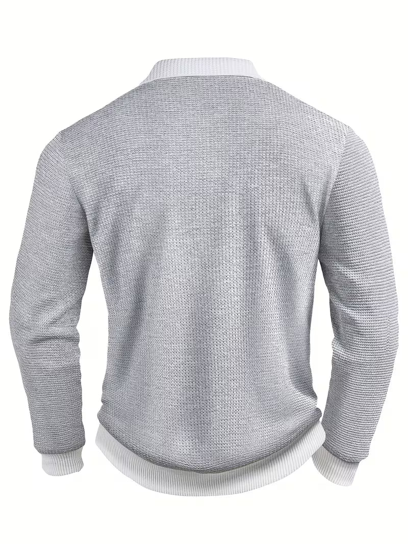 Gennady - Textured Waffle Knit Shirt With Contrast Collar