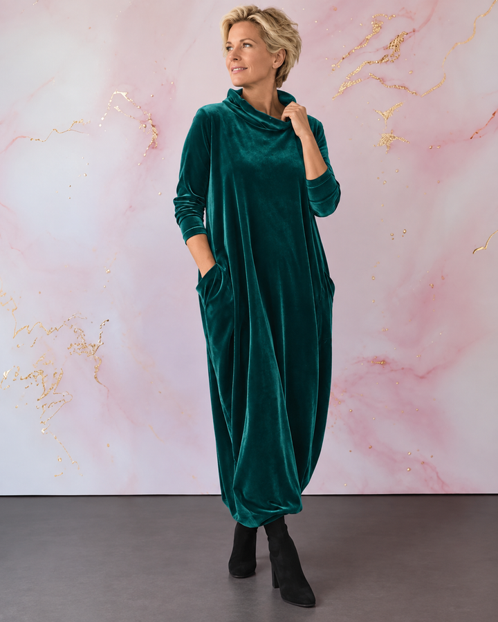 Ilianyette - Velvet High Neck Loose Fit Maxi Dress