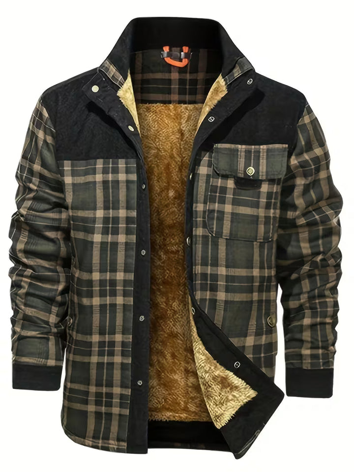 Fayeetta - Plush Lined Lapel Plaid Jacket
