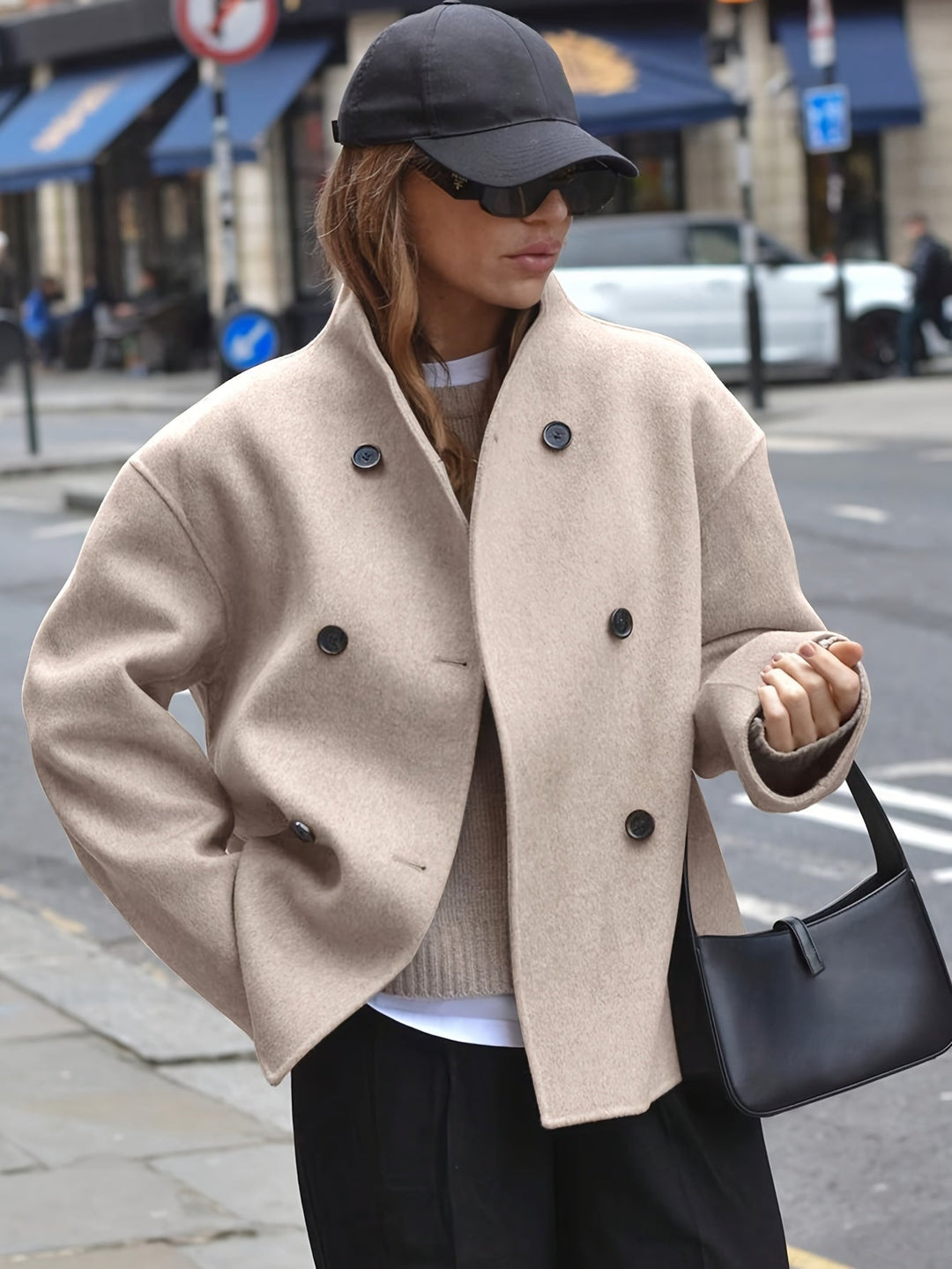 Deanne - Elegant Double Breasted Beige Coat