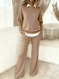 Lavioriya - Two-Piece Set With Buttoned Top and Wide-Leg Trousers