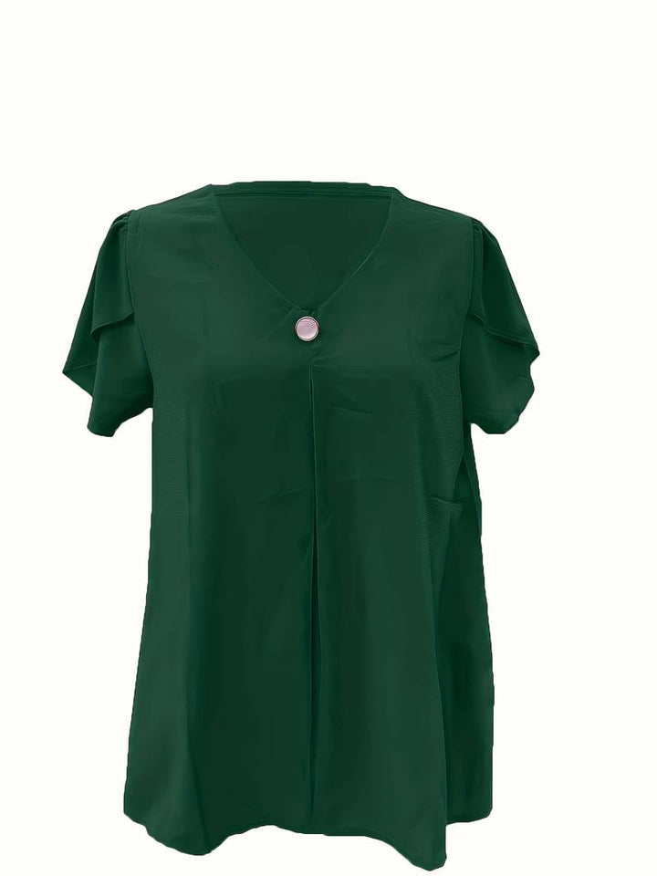 Thilakshi - Ruffle Short Sleeve Blouse With Single Button