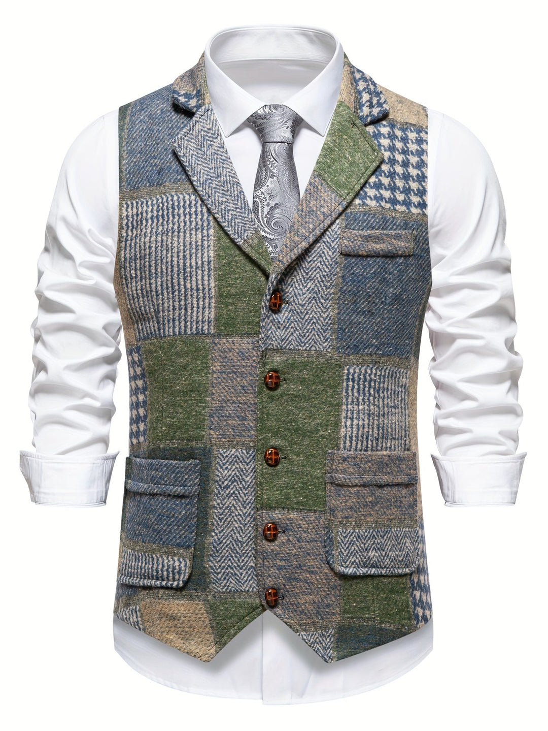 Saverse - Patchwork Herringbone Tweed Vest