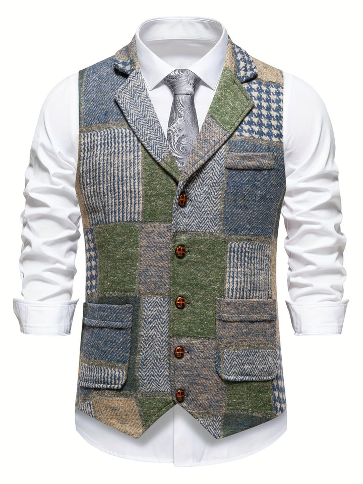 Saverse - Patchwork Herringbone Tweed Vest