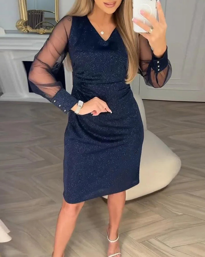 Irisa - Sparkly Patchwork Midi Dress