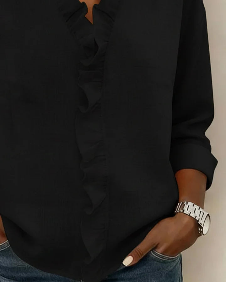 Aletta - Ruffle V-Neck And Long Sleeve Blouse