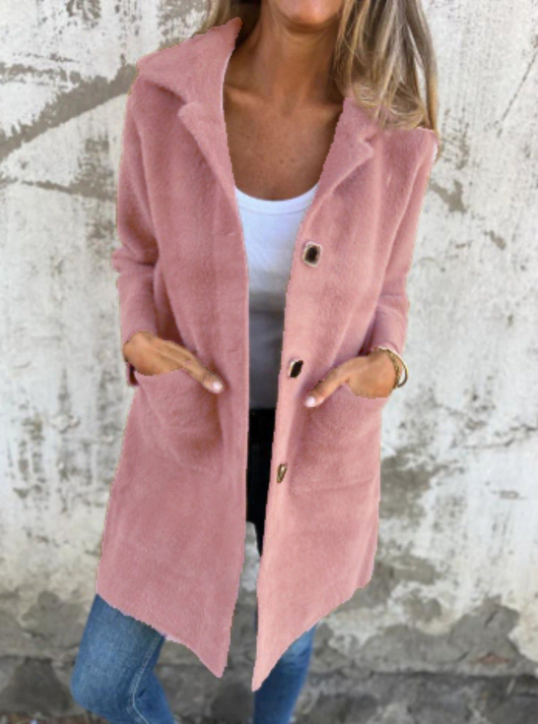 Rionna - Long Sleeve Button Up Coat With Pockets