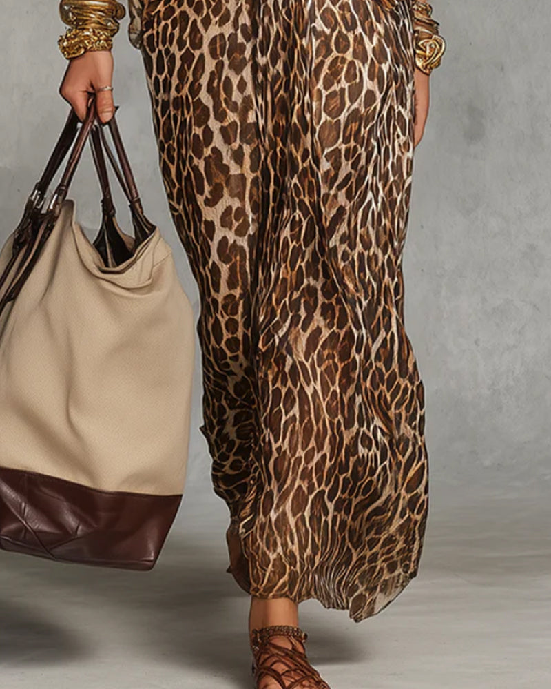 Maelenna - Leopard Print Twist Front Maxi Dress