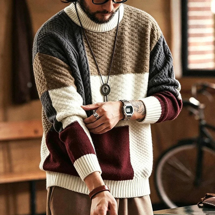 Pascric - Patchwork Cable Knit Sweater