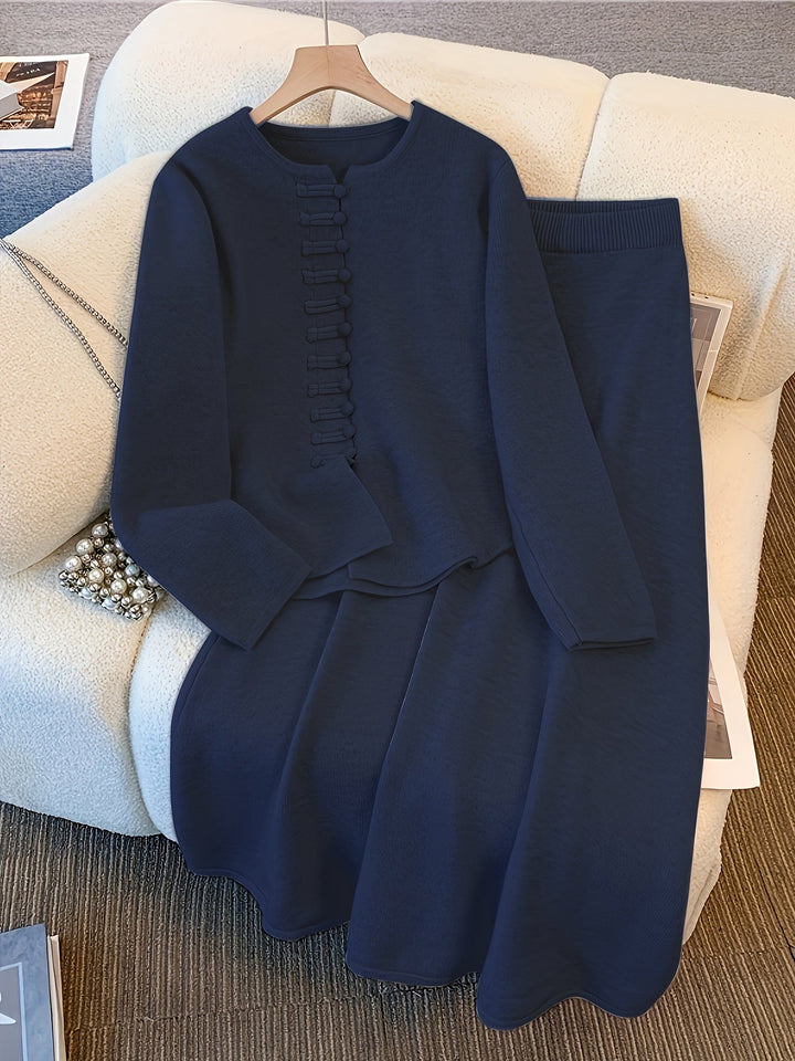 Zorine - Button Up Cardigan Two Piece Set