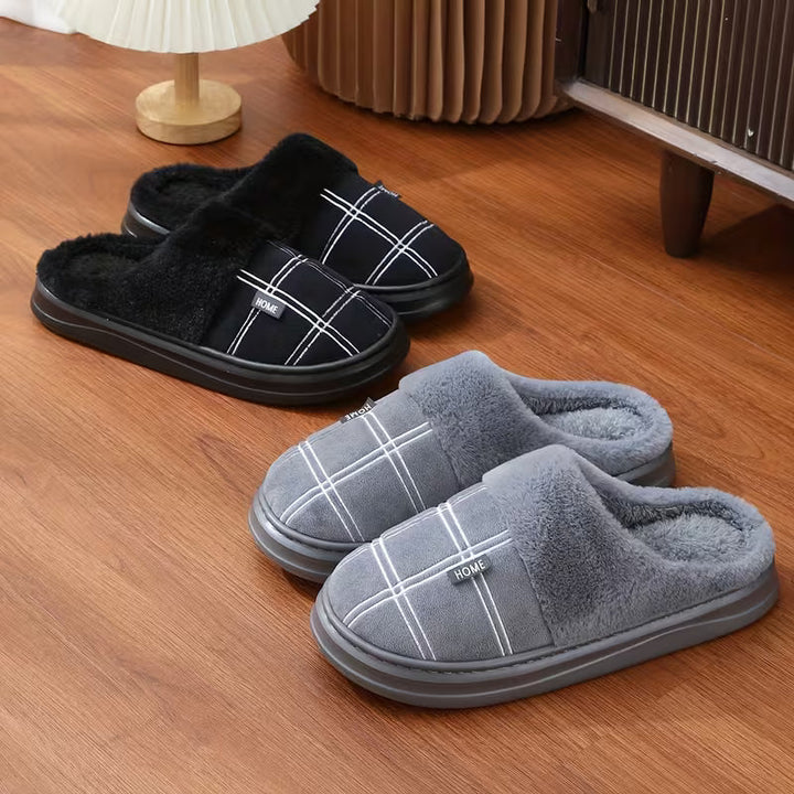 Wioviotrace - Plush Slippers With Checkered Pattern