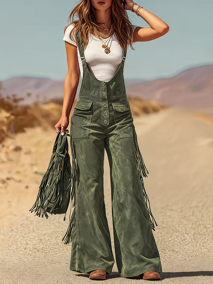 Ketiya - Wide Leg Cargo Pants With Fringe Trim