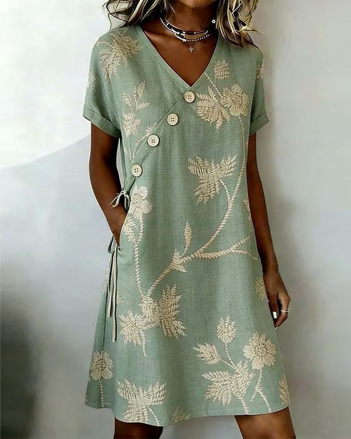Celmira - Mini Dress With Diagonal Button Print