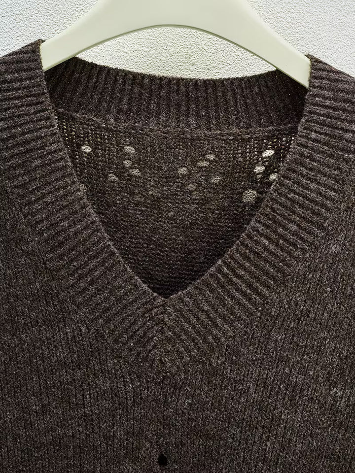 Bimashi - Long Sleeve Loose Sweater With V-Neck