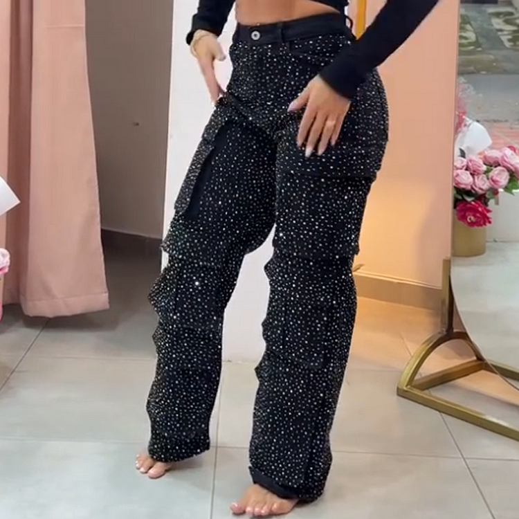 Solira - Elegant Cargo Trousers With Shimmer Finish