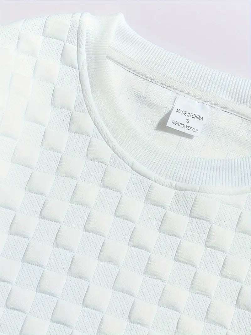 Stafford - Casual Checkered Textured Sweatshirt