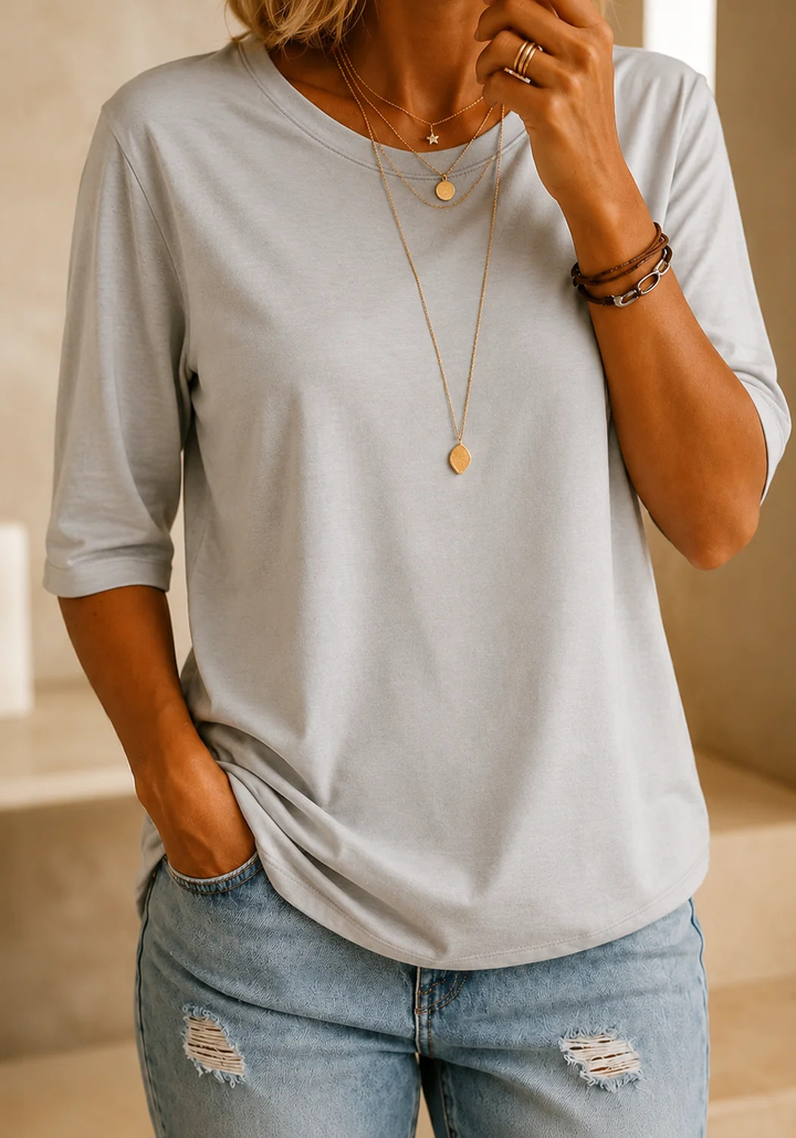 Alivea - Crew Neck Three Quarter Sleeve T-Shirt