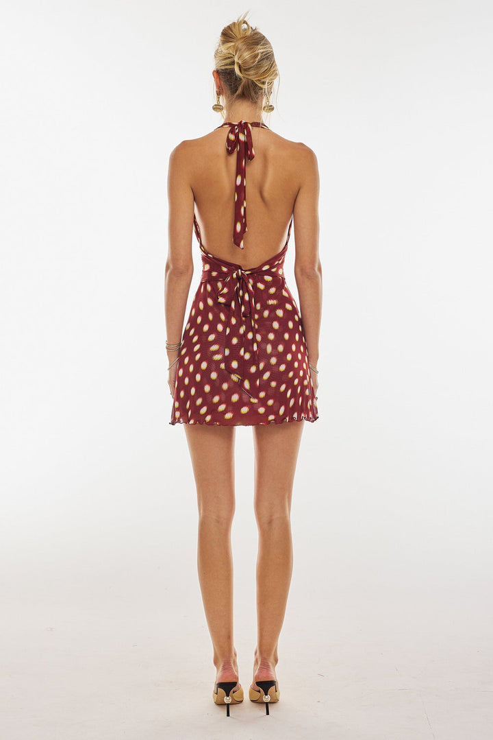 Eugenia - Dot Print and Backless Mini Dress