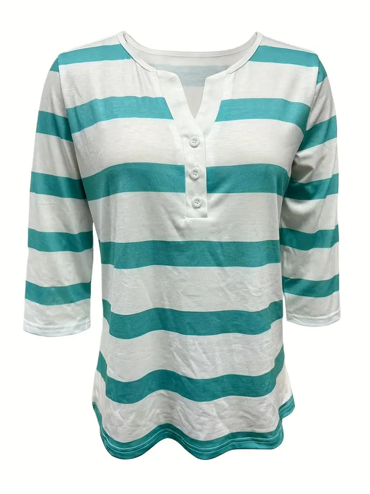 Dakota - Casual V Neck T Shirt With Striped Print