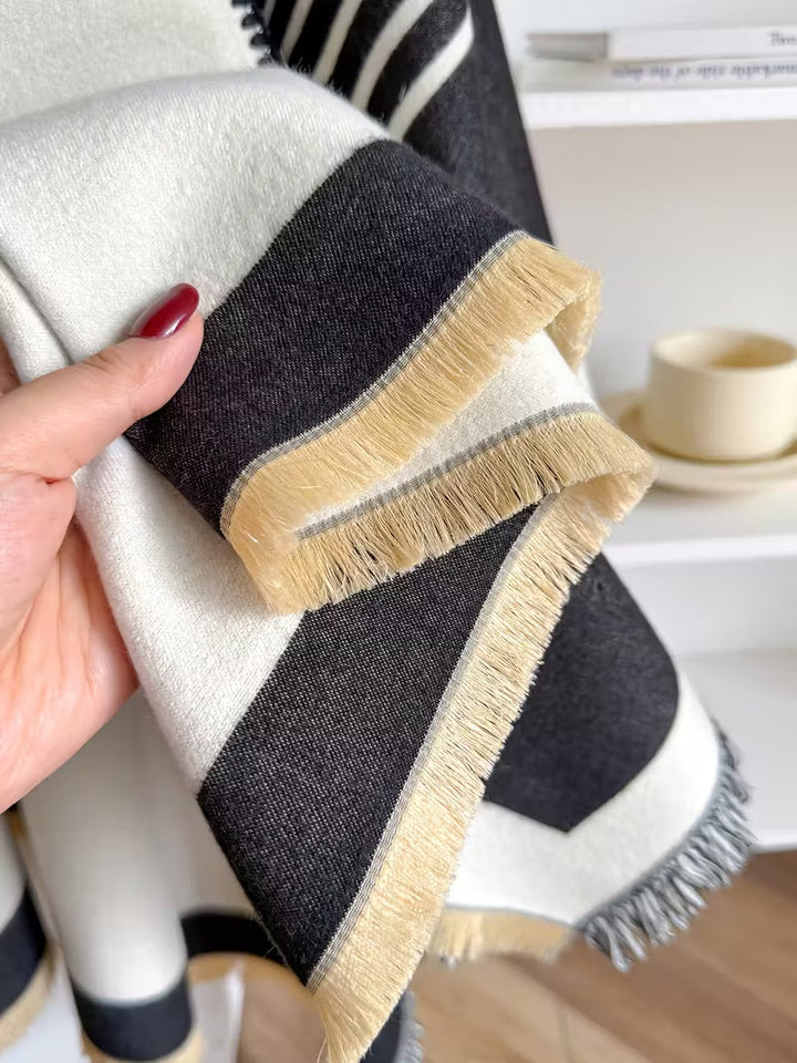 Taisija - Reversible Striped Jacquard Shawl in Faux Cashmere