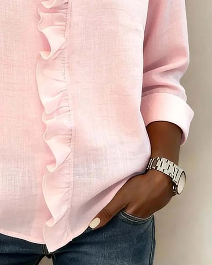 Aletta - Ruffle V-Neck And Long Sleeve Blouse
