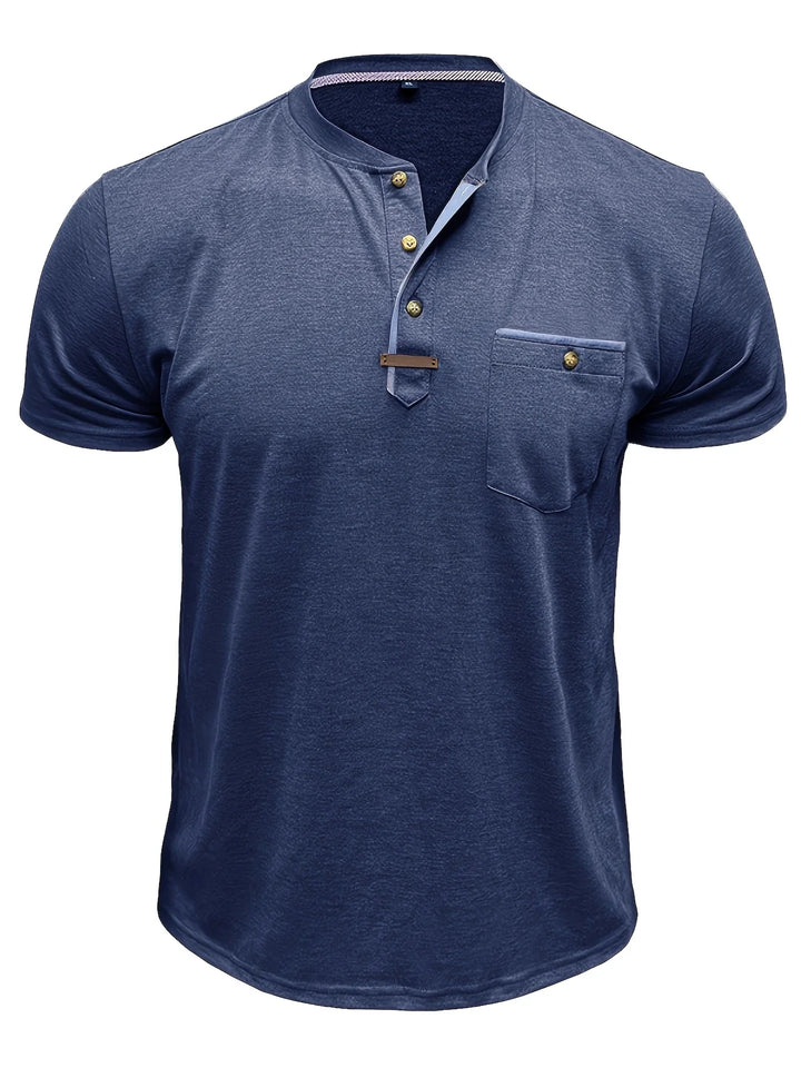 Saxon - Elegant Round Neck T Shirt With Pocket