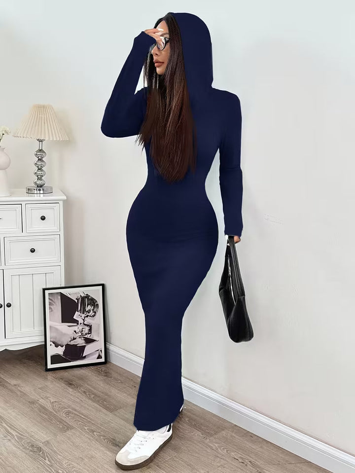 Valeia - Long Sleeve Maxi Dress With Hood