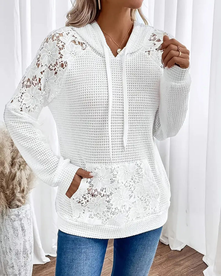 Laessa - Floral Laced Hoodie With Front Pocket