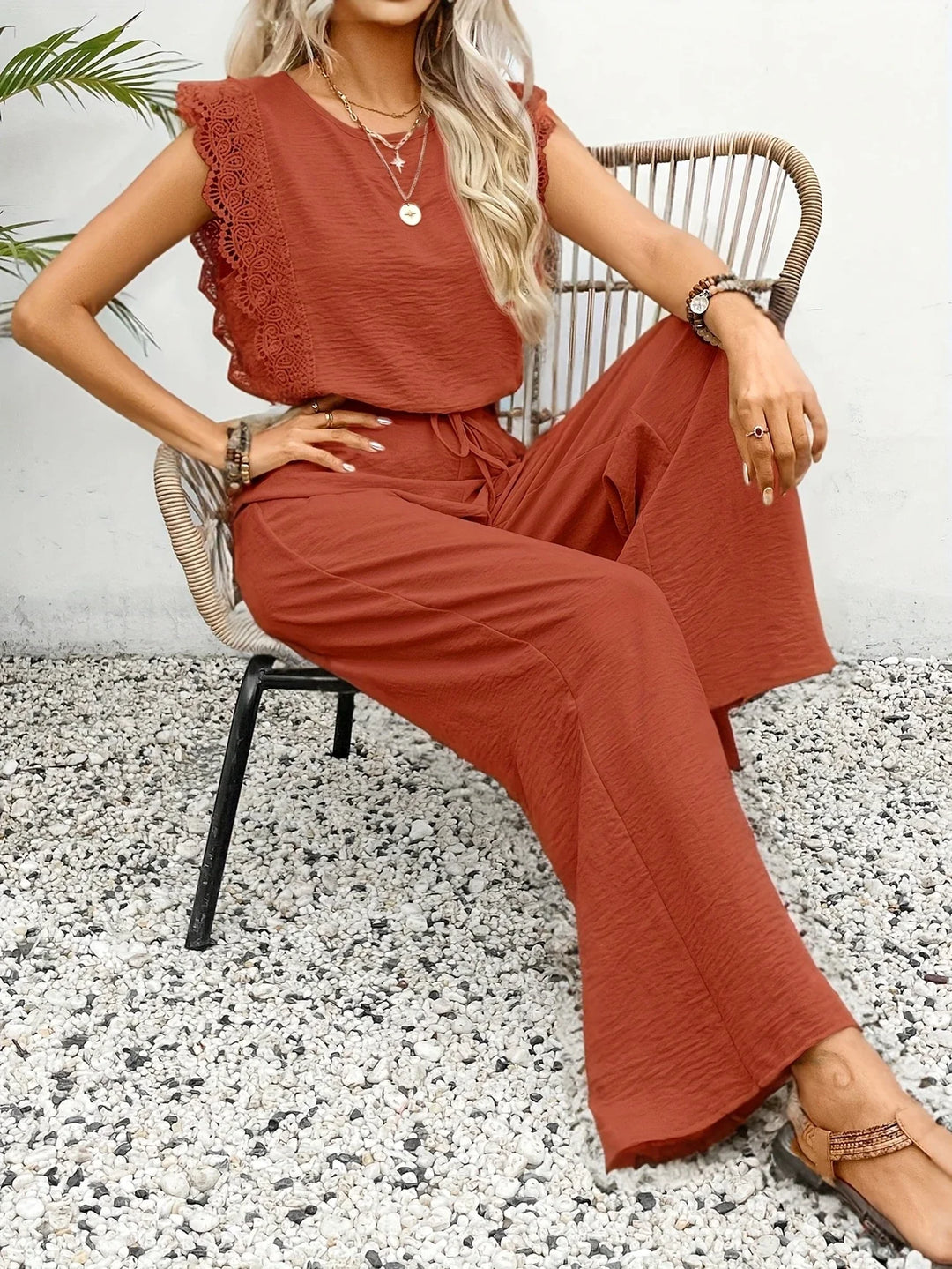 Ziva - Elegant Lace Top And Wide Leg Pant