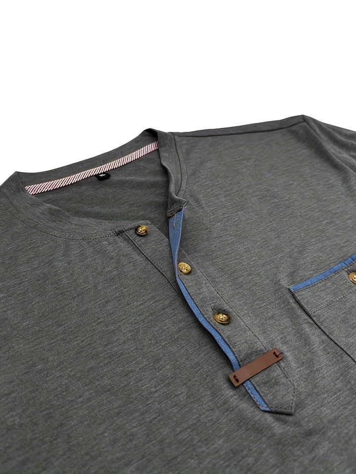 Saxon - Elegant Round Neck T Shirt With Pocket