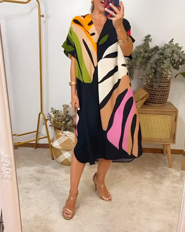 Madeline - Colorful Casual Dress With V-Neck