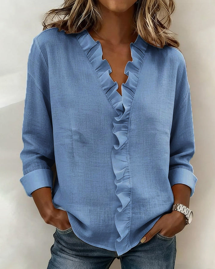 Birute - Stylish Long Sleeves Blouse With V-Neck